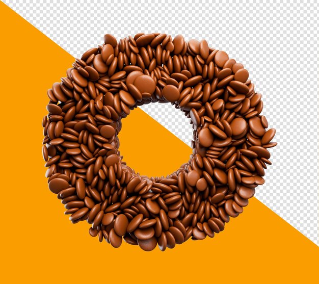 PSD letter o made of chocolate coated beans chocolate candies alphabet word o 3d illustration