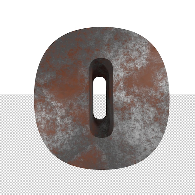 Letter o rusty iron text effect 3d render