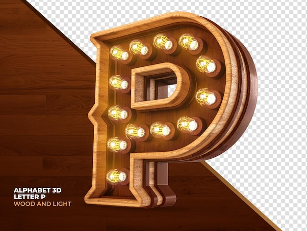 Letter p 3d render hout met realistische lichten