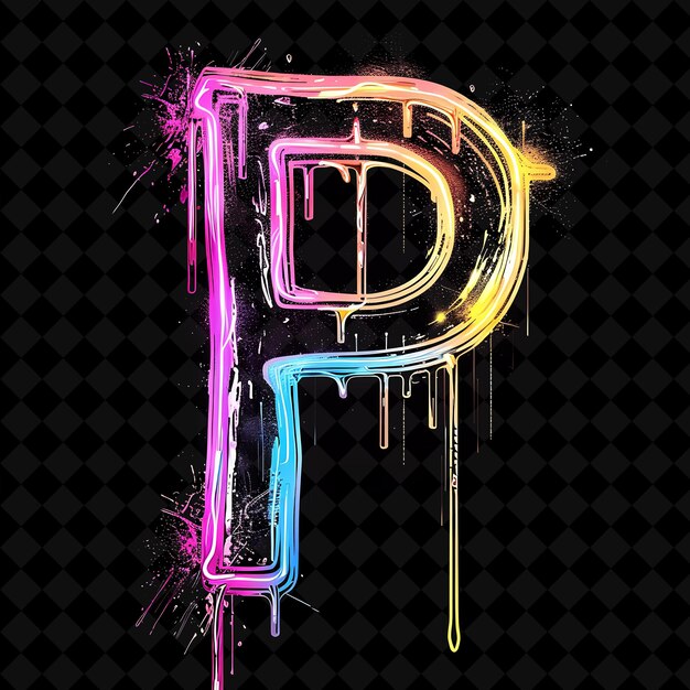 PSD letter p decorated with neon dripping effects from top combi neon color y2k shape art collection