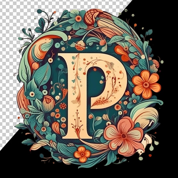 PSD letter p floral design