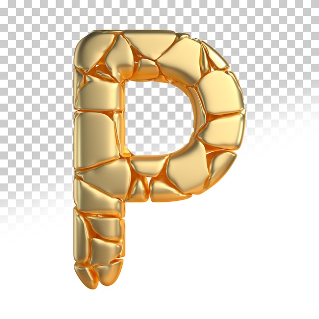 PSD lettera p oro stile di rendering 3d