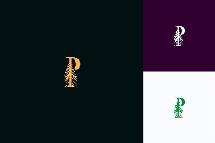 PSD letter p met forest logo design style met p gevormd in een nature abstract vector collections