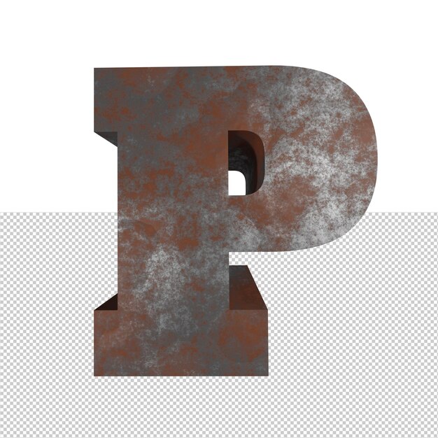 Letter p roestig ijzer teksteffect 3d render