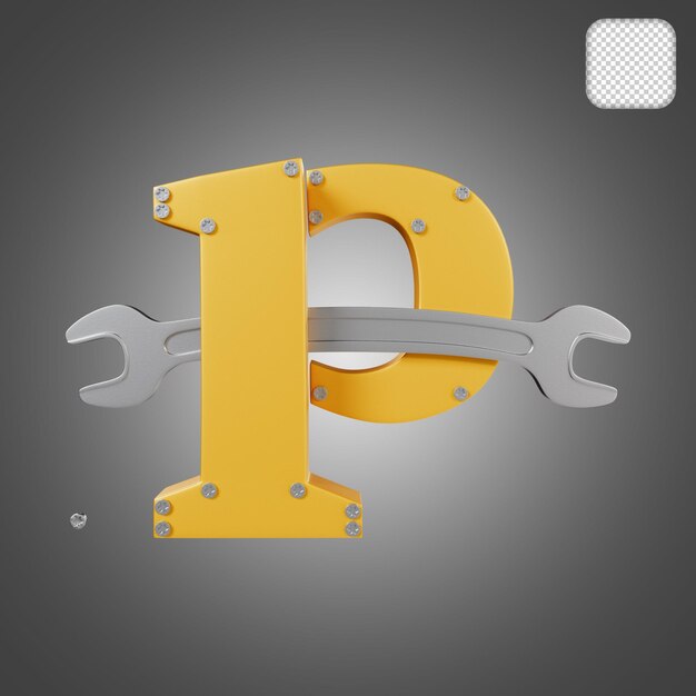 Letter P with Wrench 3d illustration