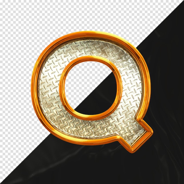 Letter q 3d render met realistische metalen textuur