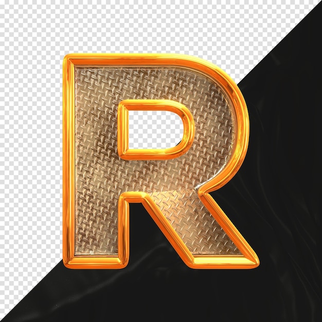 PSD letter r 3d render with realistic metallic texture