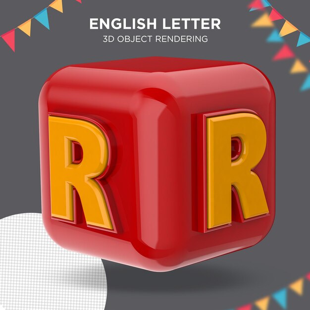 Letter r on box dice text 3d rendering