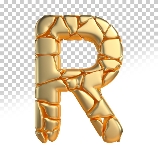 Letter r gold 3d render style