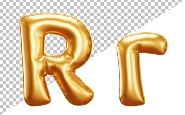 Буква r алфавит из золотой фольги в верхнем и нижнем регистре в стиле 3d