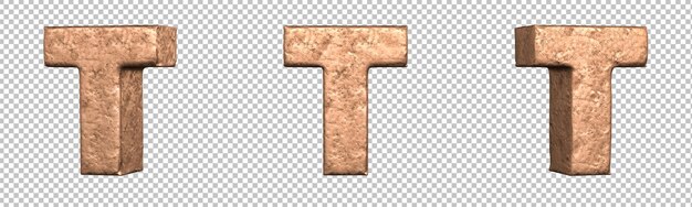 PSD letter t from copper letters alphabet collection set. isolated. 3d rendering