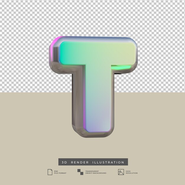 Letter t gradient text effect 3d render