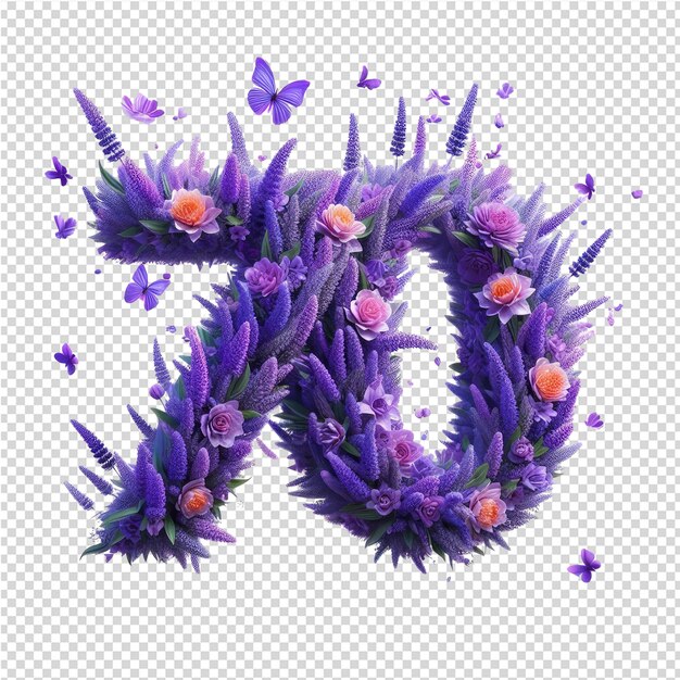 PSD a letter t with flowers and butterflies