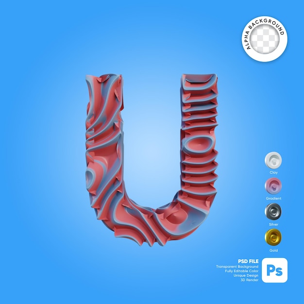 PSD letter u 3d-alfabetgolfstijl