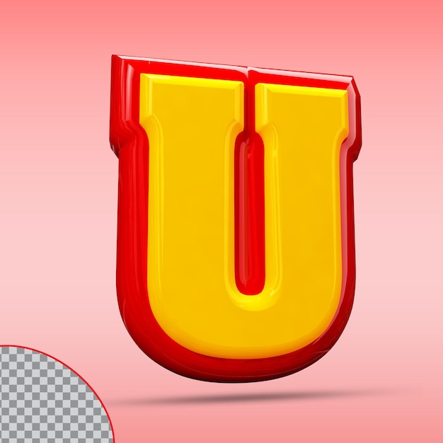 PSD letter u 3d style color red and gold