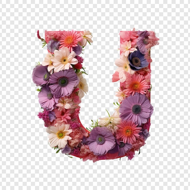 PSD letter u with flower elements flower made of flower 3d isolated on transparent background