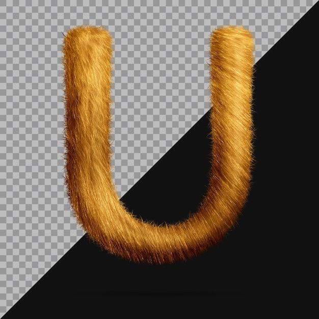 Letter u with realistic 3d fur