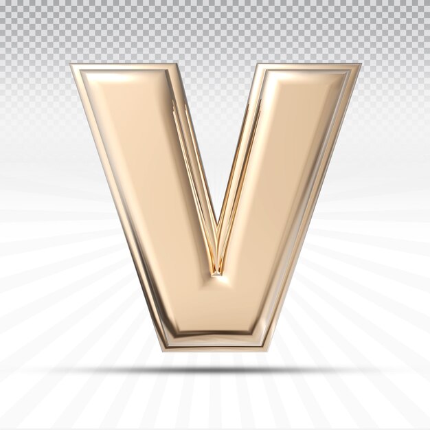 Letter V 3D Style Color light Gold