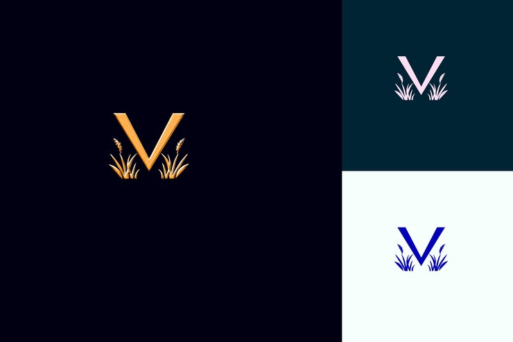 PSD letter v with meadow logo design style with v shaped into a nature abstract vector collections