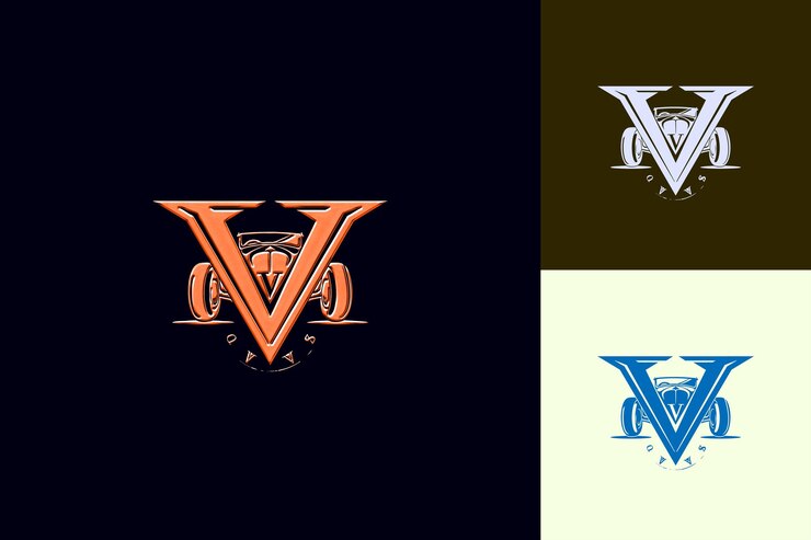 PSD letter v with retro logo design style with v shaped into a v nature abstract vector collections