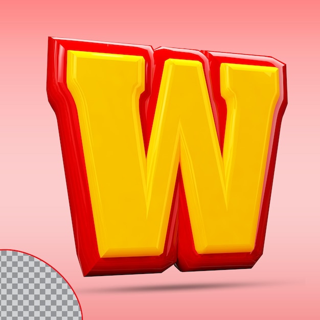 Letter w 3d style color red and gold