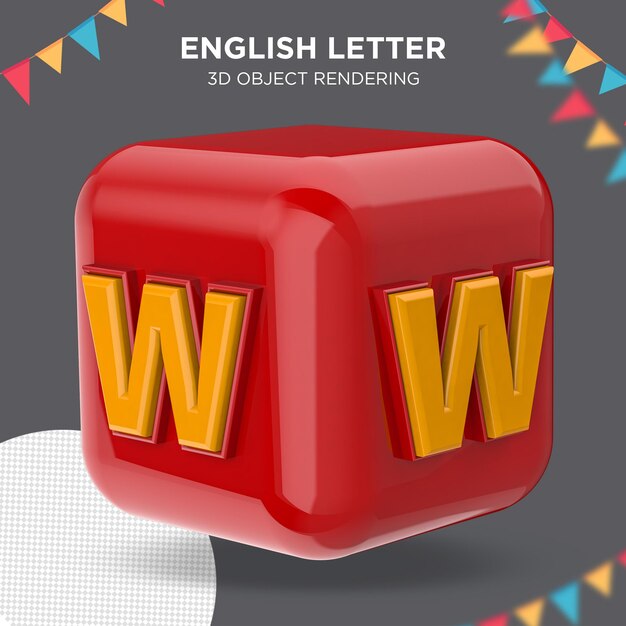 Letter W on box dice text 3d rendering