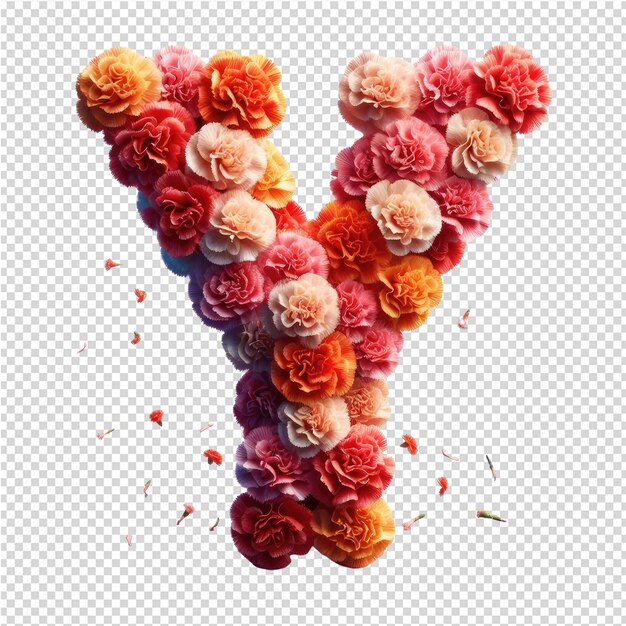 PSD a letter w made of flowers with a heart on it