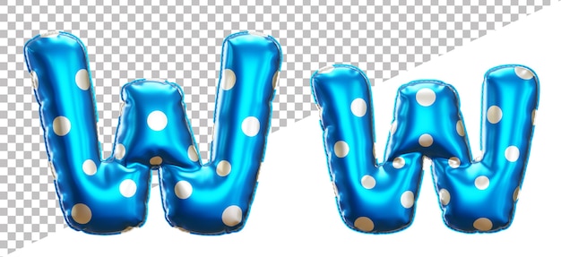PSD letter w polka dot foil balloon alphabet in 3d style uppercase and lower case