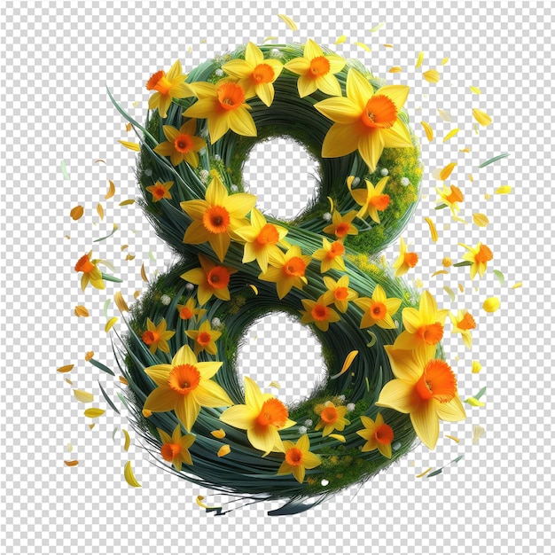 PSD a letter with flowers and a picture of a number on it