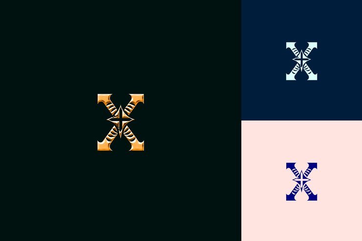 PSD x 字母与标志标志设计风格与 x 形状成自然抽象向量收藏