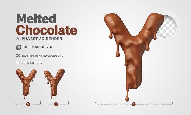 Letter y in gesmolten chocolade 3d render voor paascomposities