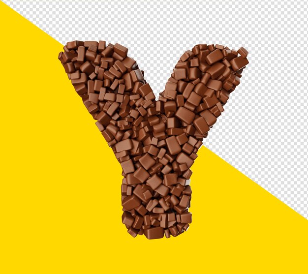 Letter y made of chocolate chunks chocolate pieces alphabet letter y 3d illustration