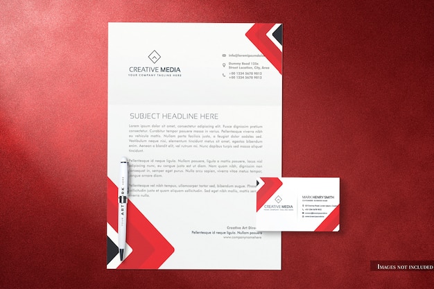 Letterhead abd Business Card top view Mockup with separated objects