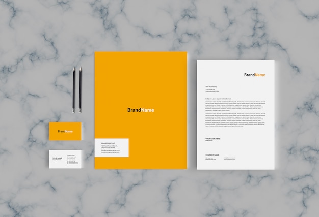 PSD letterhead, folder & business card mockup template