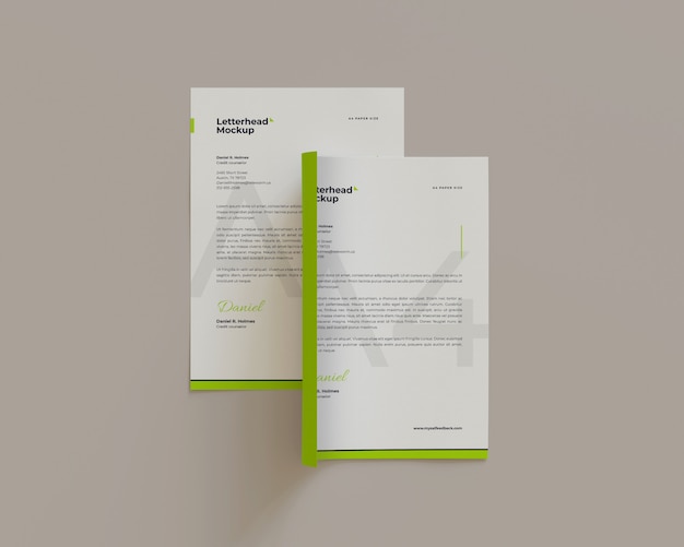 Mockup di carta intestata leggermente arricciato