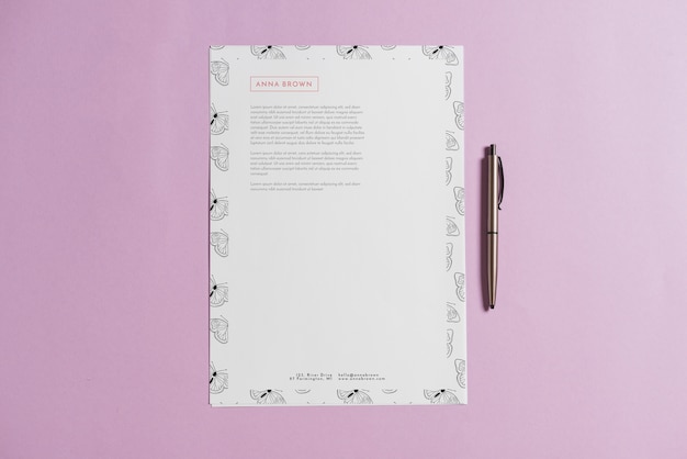 PSD letterhead mockup with pen