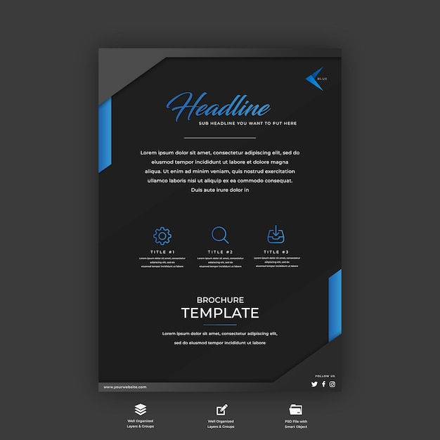 PSD letterhead template with dark and blue color