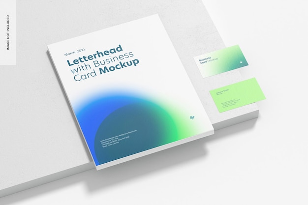 名刺モックアップ付きレターヘッド、上面図