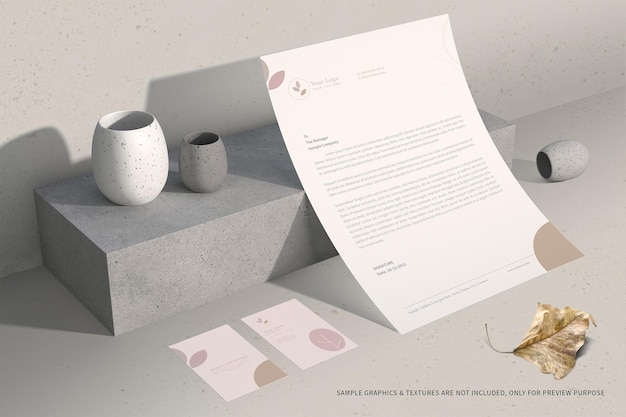 Letterhead with business card stationery mockup