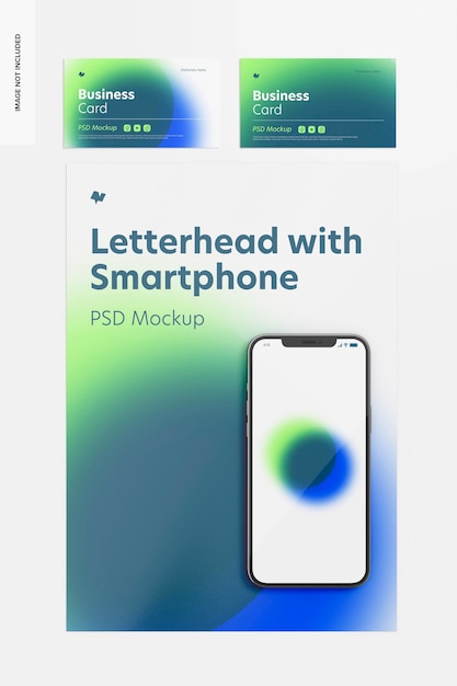 PSD letterhead with smartphone mockup, top view