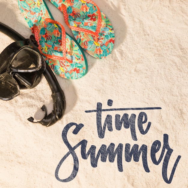 PSD lettering summer background with beach elements