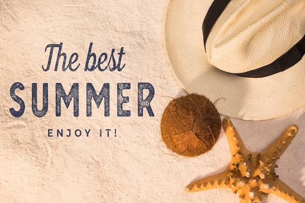 PSD lettering summer background with beach elements