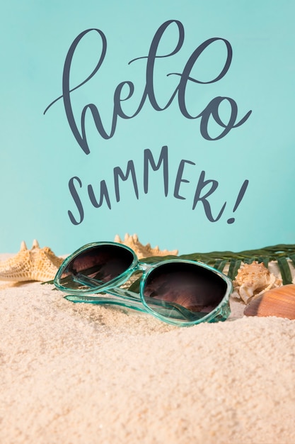 Lettering summer card with beach elements