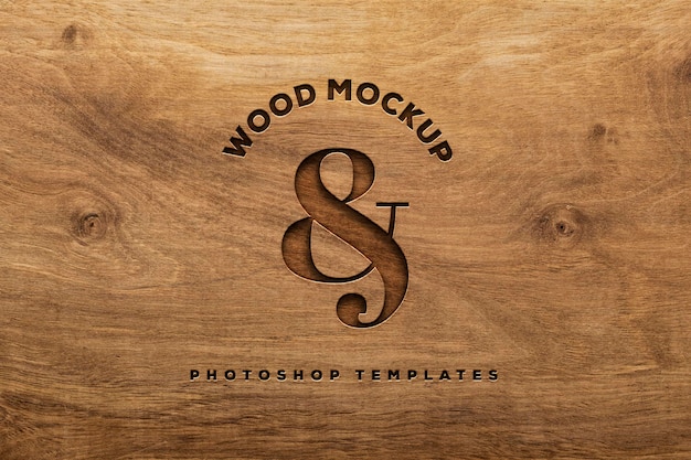 木製の活版ロゴのモックアップ