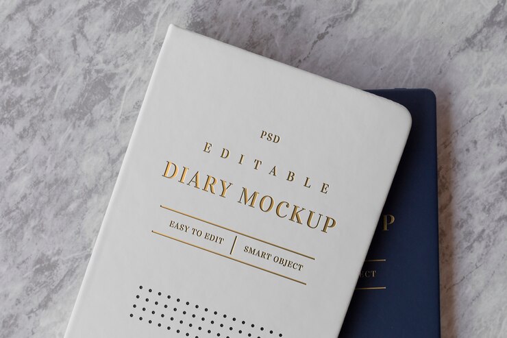 PSD letterpress printing on a diary mockup