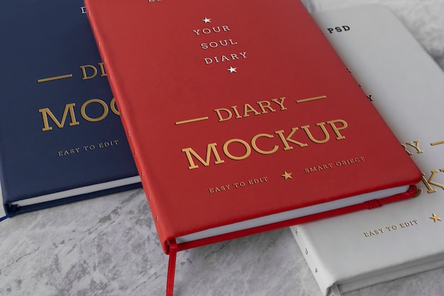 PSD letterpress printing on a diary mockup