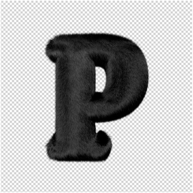 文字は黒いミンクの毛皮から作られています。 3d大文字p