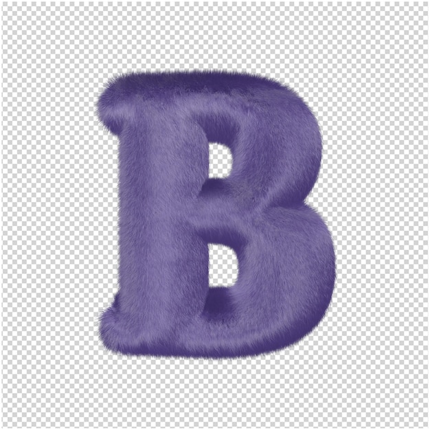 PSD the letters are made from purple fur. 3d capital letter b