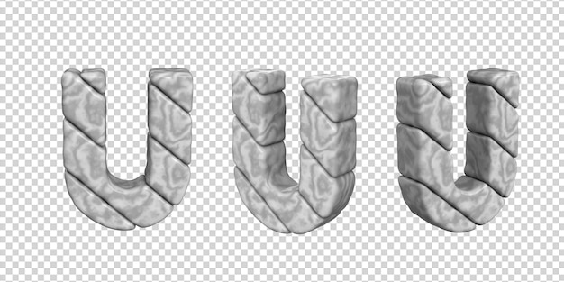 The letters are made of marble in different angles on a transparent background. 3d letter u