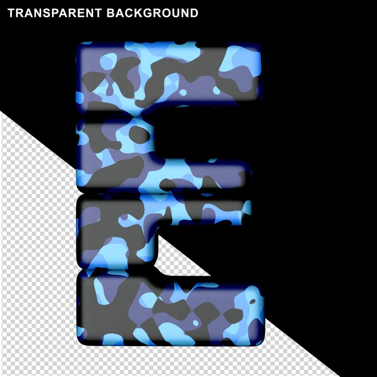PSD 蓝色伪装字母 3d 大写字母 e